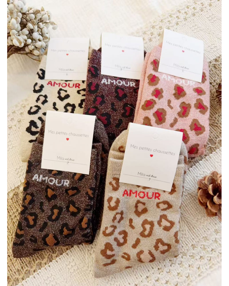 Chaussettes "Amour" léopard