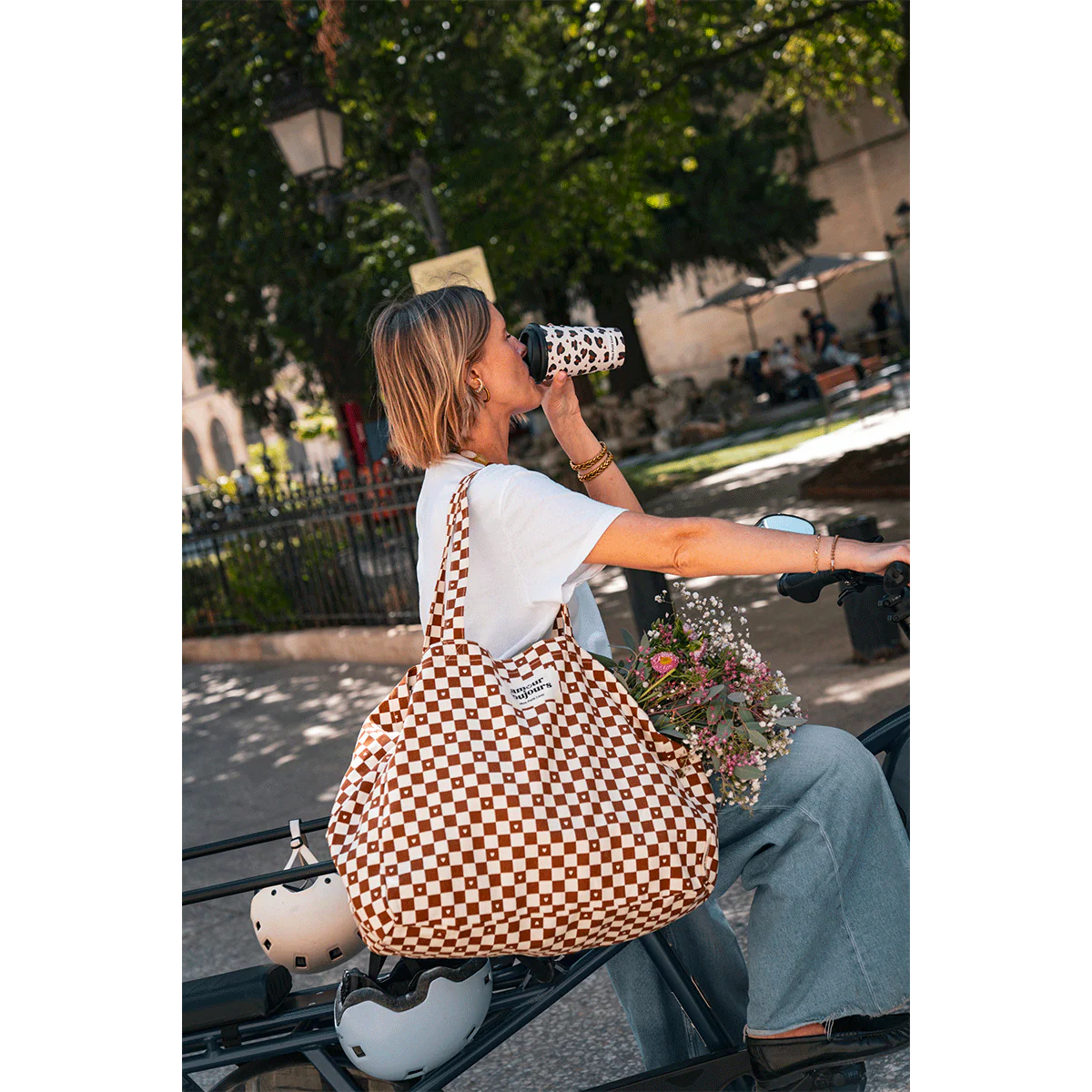 Cabas XXL motif damier