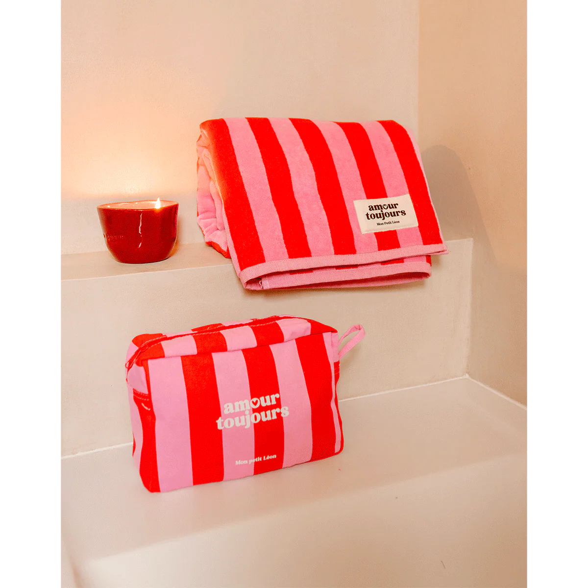 Trousse de toilette rayée "Amour toujours"