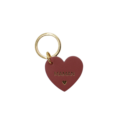 Porte-clés coeur en cuir "Maman"