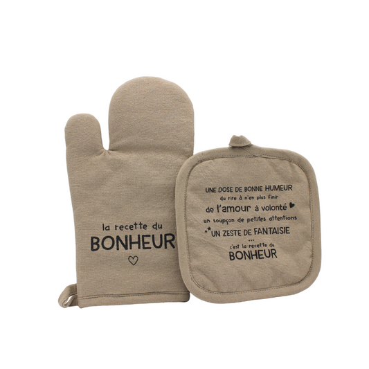 Ensemble gant et manique "La recette du bonheur"