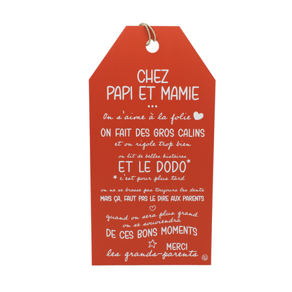 Grande plaque décorative "Chez papi et mamie"