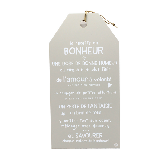 Grande plaque décorative "La recette du bonheur"