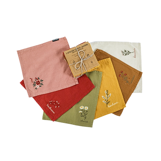 Lot de serviettes fleurs brodées