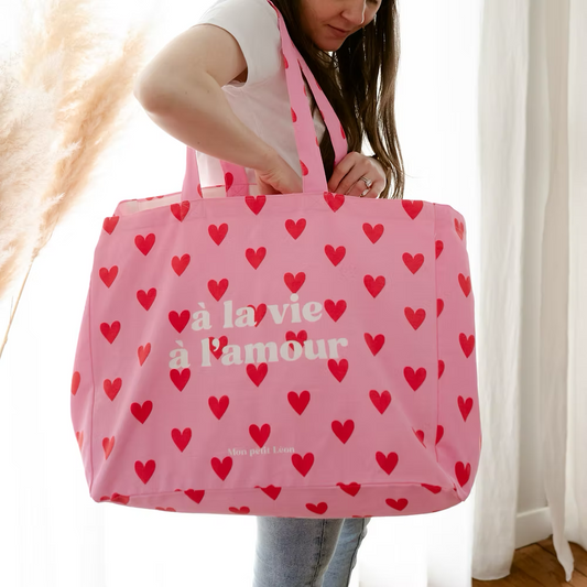 Cabas XXL coeurs "À la vie, à l'amour"