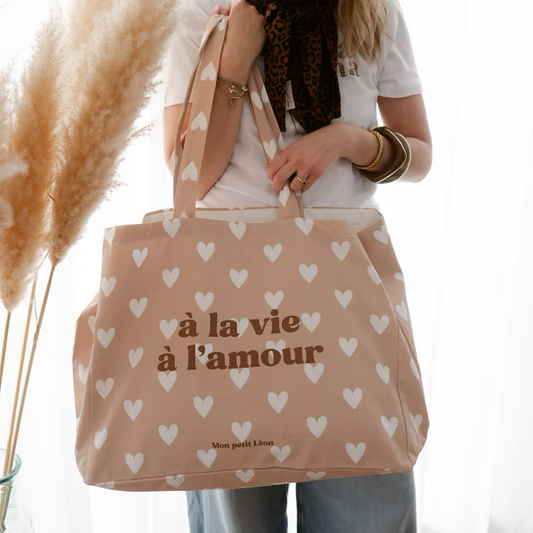 Cabas XXL coeurs "À la vie, à l'amour"