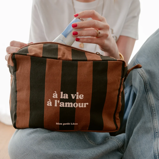 Trousse de toilette rayée "À la vie, à l'amour"
