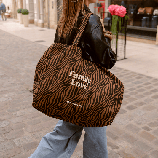 Cabas XXL zèbre "Family love"
