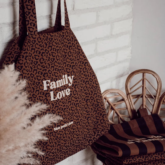 Cabas XXL léopard "Family love"
