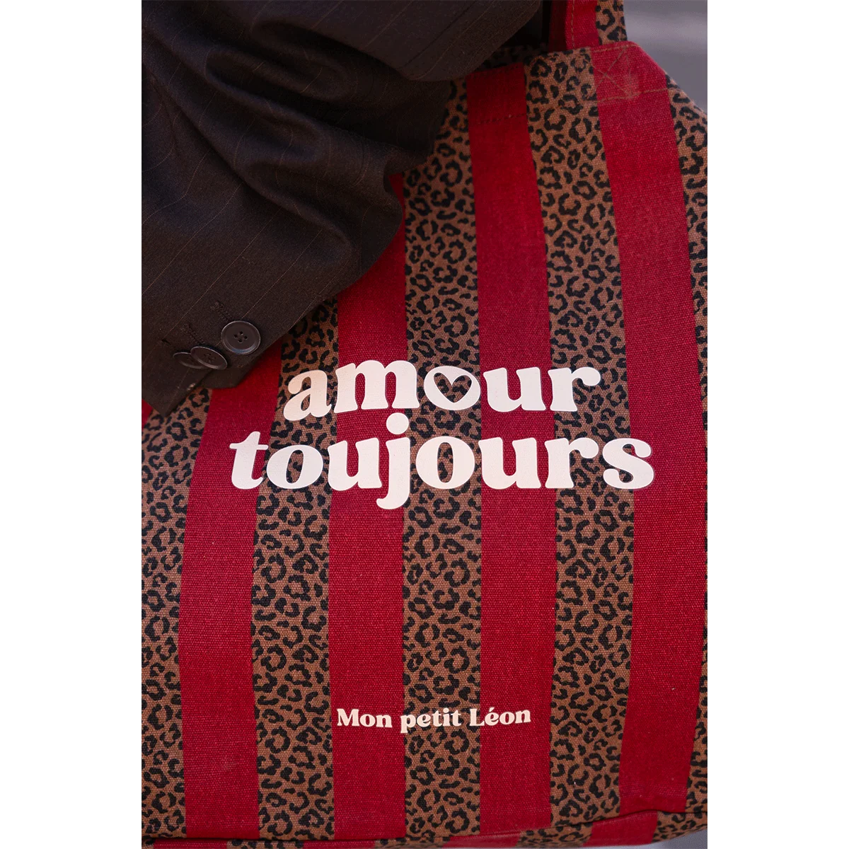 Cabas XXL rayé léopard "Amour toujours"