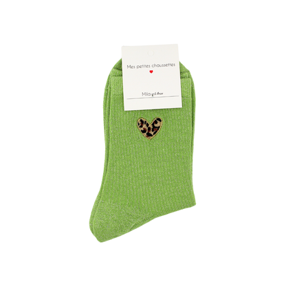 Chaussettes coeur léopard