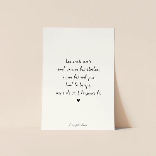 Carte "Les vrais amis sont comme les étoiles"