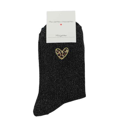 Chaussettes coeur léopard