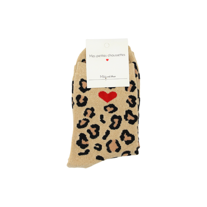 Chaussettes coeur léopard