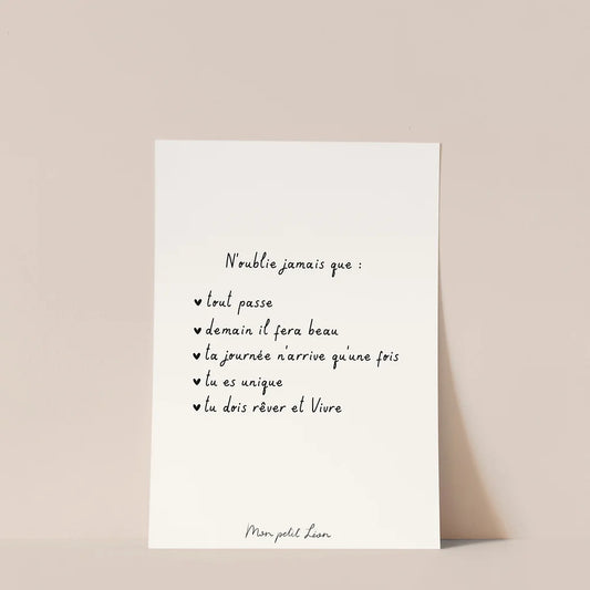 Carte "N'oublie jamais" A6