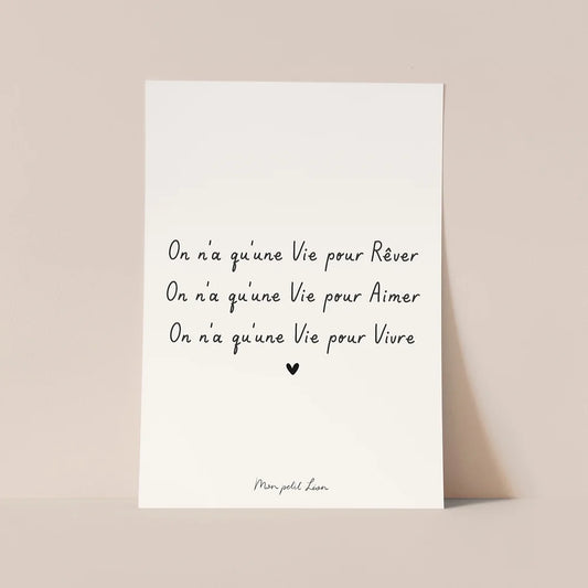 Carte "On n'a qu'une vie" A6