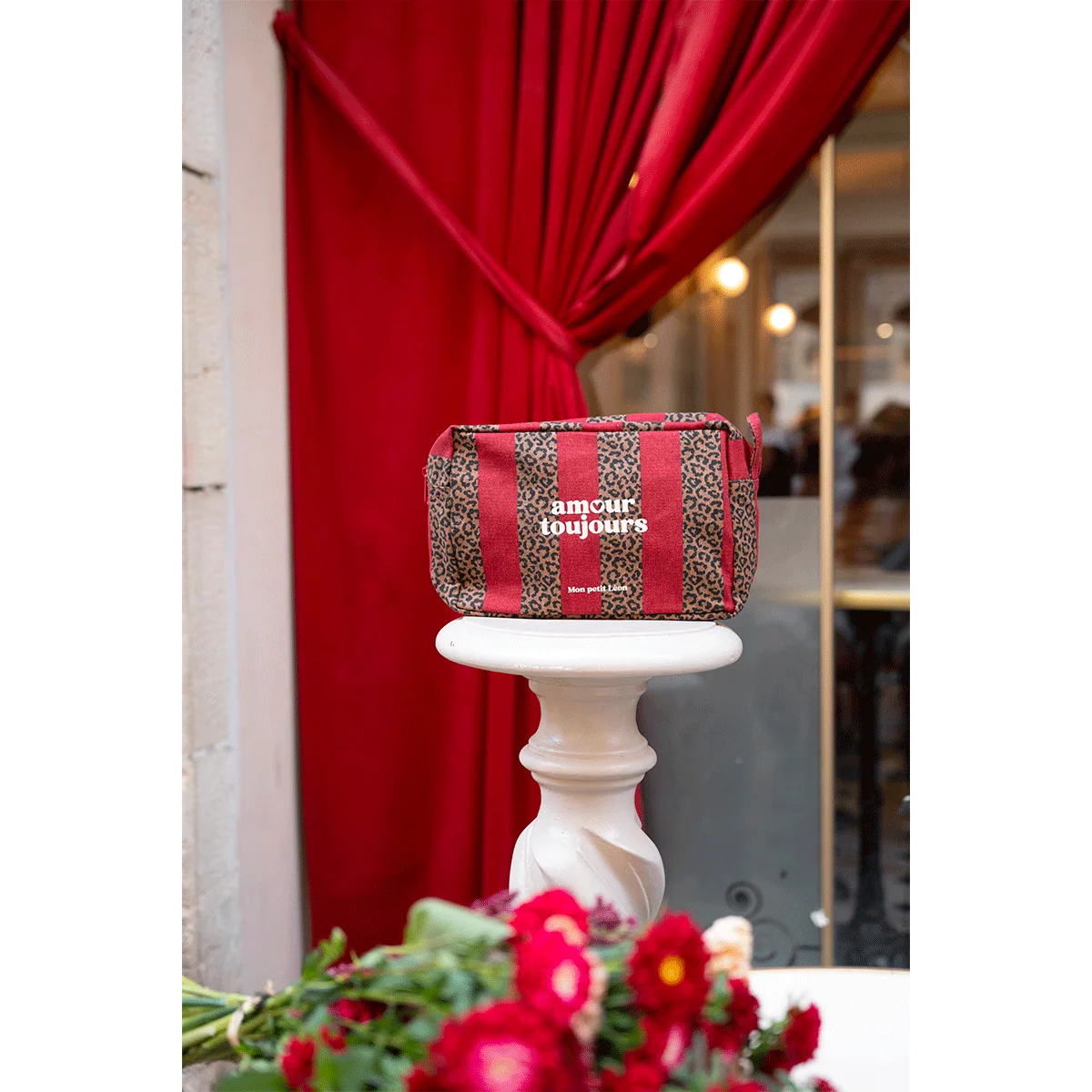 Trousse de toilette rayé léopard "Amour toujours"